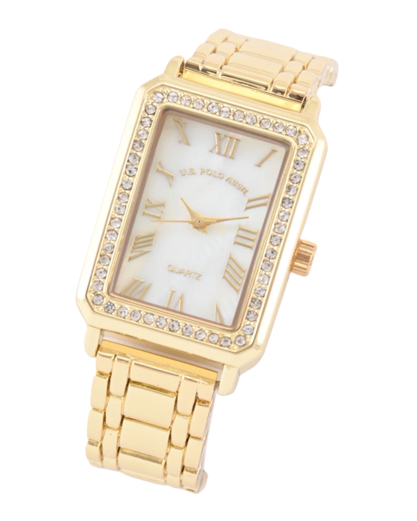 LADIES GOLD SQUARE FACE EMBELLISHED WATCH