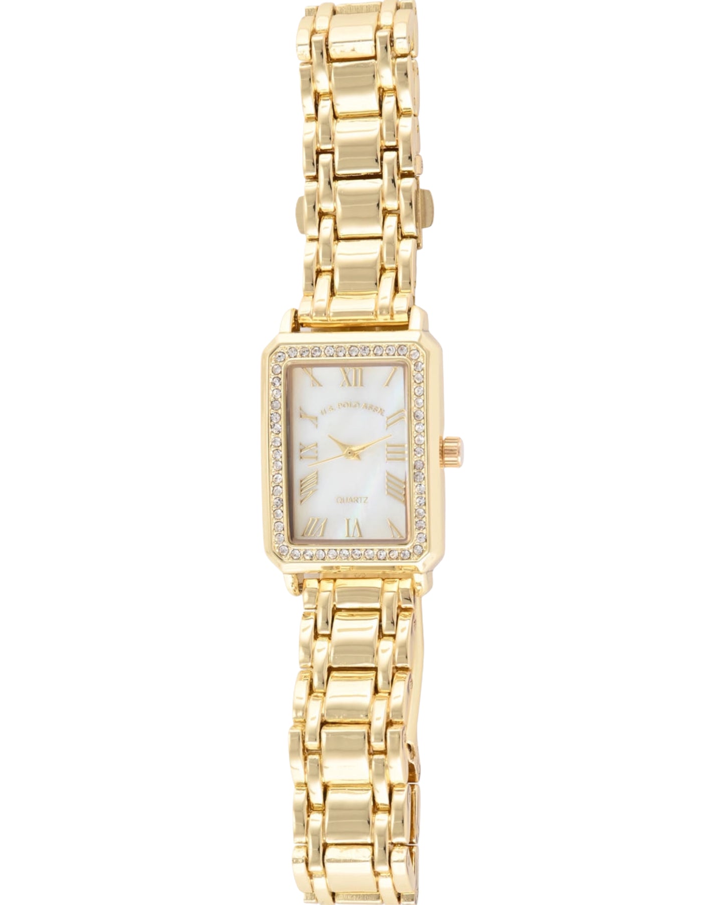 LADIES GOLD SQUARE FACE EMBELLISHED WATCH
