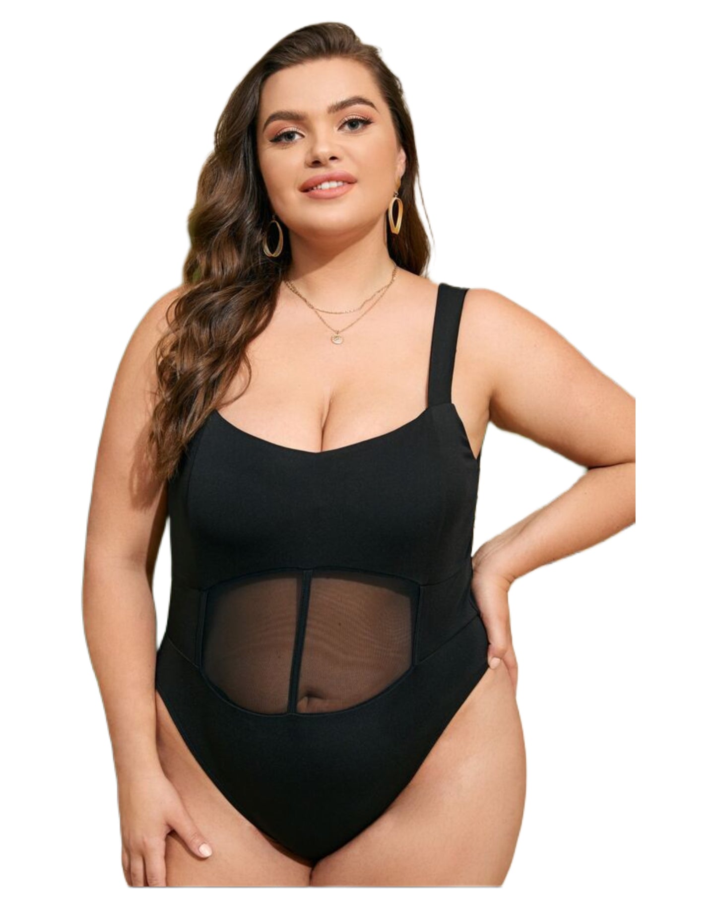 SHEIN Plus Mesh Insert Cami Bodysuit