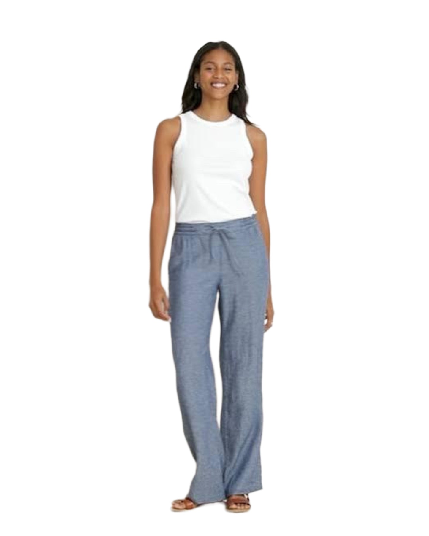 Mid-Rise Wide-Leg Linen-Blend Pull-On Pants