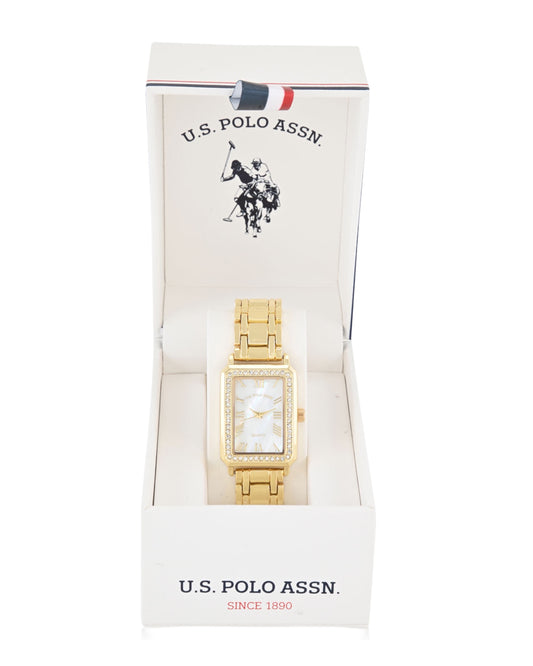 LADIES GOLD SQUARE FACE EMBELLISHED WATCH