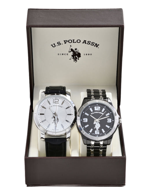 MEN'S LINK AND CROC STRAP WATCH SET